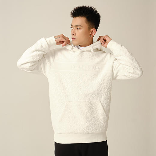 kelme卡尔美运动连帽卫衣秋季新品男针织外套米白宽松套头衫