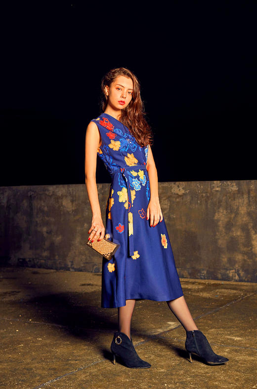 【伯妮斯茵】文艺复古束腰修身背心裙提花连衣裙 6S6663 商品图4