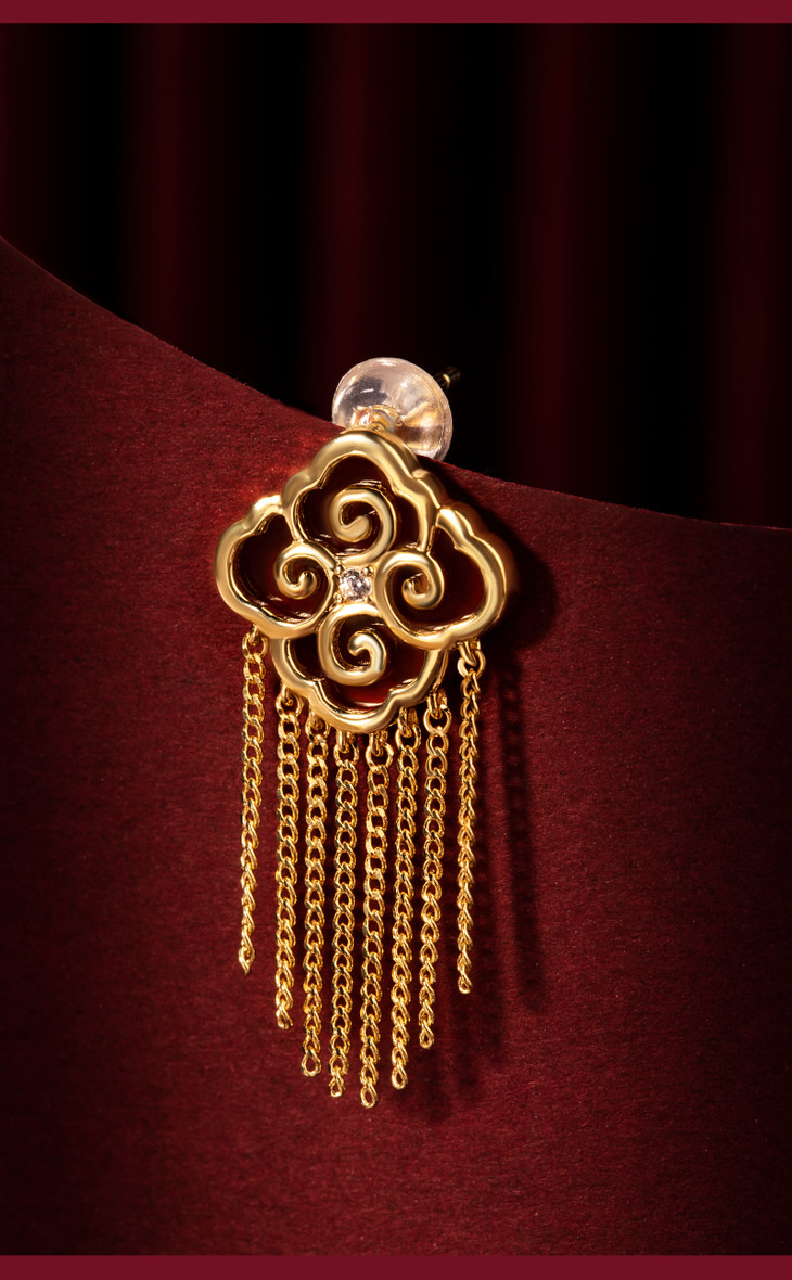 积分兑换故宫饰品如意云红玛瑙中国风耳钉耳饰