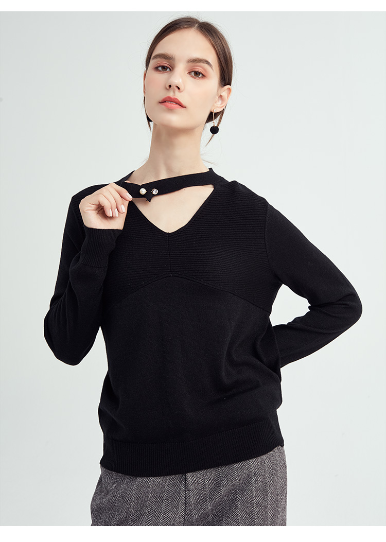 vivianliutr20563102020秋女装新款文艺镂空v领系扣套头毛衫