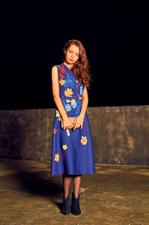 【伯妮斯茵】文艺复古束腰修身背心裙提花连衣裙 6S6663 商品图5