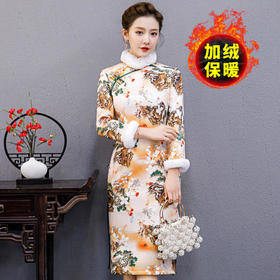 YCE-A273-2140优雅气质复古改良加棉印花旗袍裙