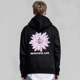 自由基地情侣BF带帽套头抓绒卫衣戴帽oversize小雏菊图案个性潮流 NMT-1282