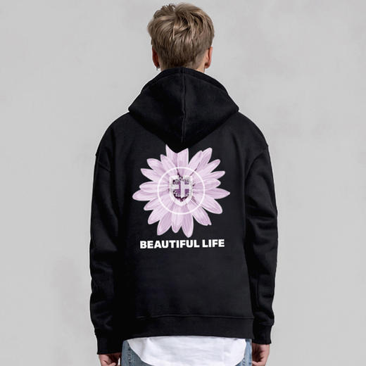 自由基地情侣BF带帽套头抓绒卫衣戴帽oversize小雏菊图案个性潮流 NMT-1282 商品图0