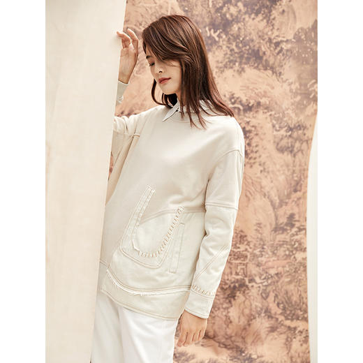 Famecoco范可儿设计感卫衣女士秋冬季拼接宽松韩版上衣F208BE002 商品图2