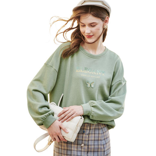 欧芮儿圆领套头印花卫衣女新款直筒宽松棉质小清新上衣 商品图3