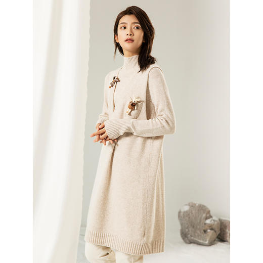 Famecoco范可儿毛衣马甲背心外套女秋冬外搭中长款马夹F208CA007 商品图2