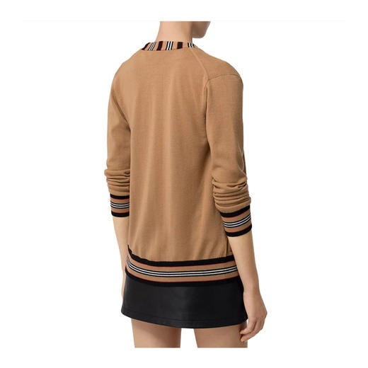 【二】BURBERRY 巴宝莉 女士条纹图案美利奴羊毛针织衫 卡其色 8010606 A1420 商品图2