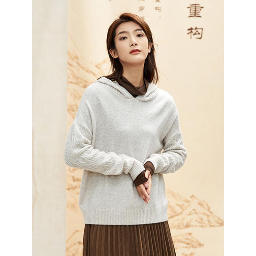 famecoco范可儿宽松韩系毛衣女秋冬外穿套头连帽针织衫F208DB025 商品图4