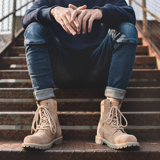 男鞋冬季高帮马丁靴英伦风工装鞋中帮复古沙漠靴男士军靴作战靴子 商品图6