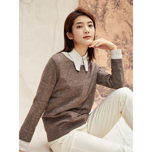 Famecoco范可儿复古毛衣女秋冬外穿森系套头针织衫F208DB017 商品图3