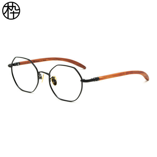 木九十檀木镜腿金属多边形镜架近视眼镜眼镜框
