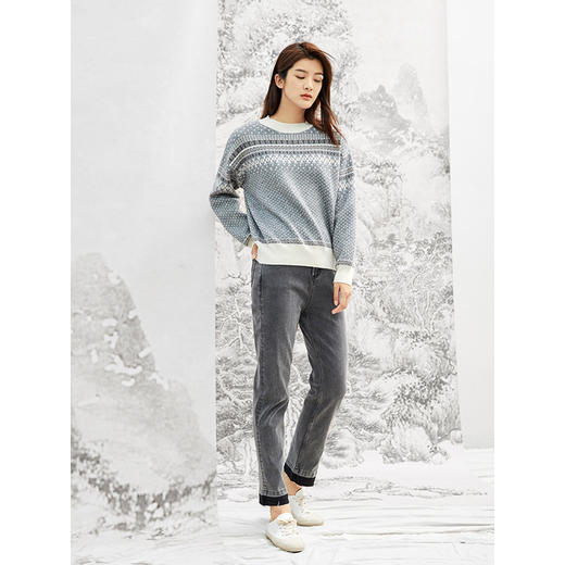 Famecoco范可儿直筒牛仔裤女秋冬设计感裤子F208GA013 商品图1