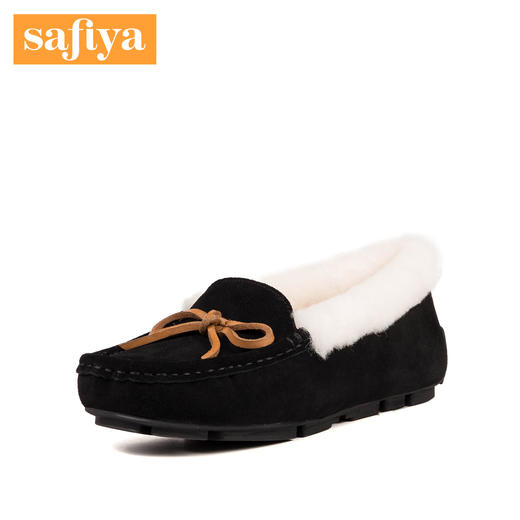 Safiya索菲娅冬季时尚蝴蝶结毛里豆豆鞋平底舒适单鞋女SF83111086 商品图0