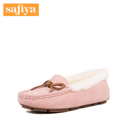 Safiya索菲娅冬季时尚蝴蝶结毛里豆豆鞋平底舒适单鞋女SF83111086 商品图2