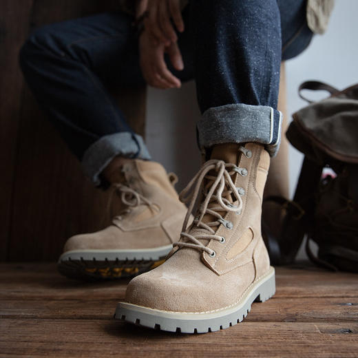 男鞋冬季高帮马丁靴英伦风工装鞋中帮复古沙漠靴男士军靴作战靴子 商品图1