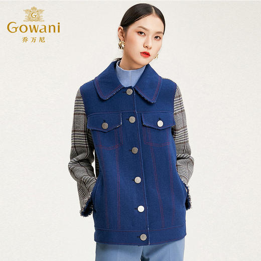 【100%绵羊毛】乔万尼外套女100羊毛直筒休闲双面呢拼接外套EN4B788 商品图1