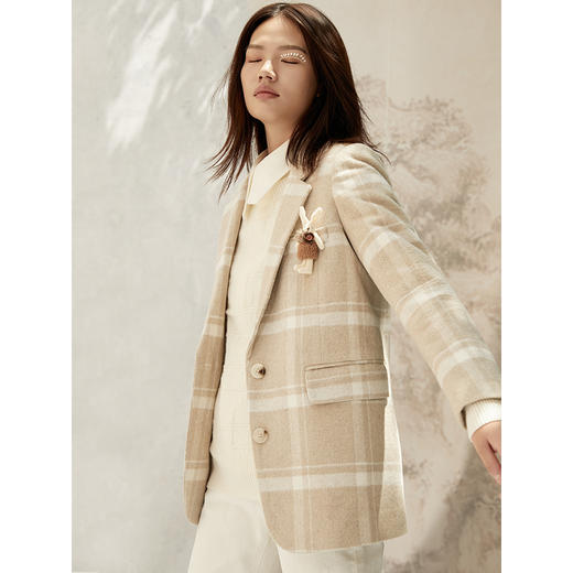 Famecoco范可儿毛呢西装外套格子西服上衣F208AB004 商品图3