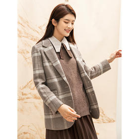 Famecoco范可儿毛呢西装外套格子西服上衣F208AB004