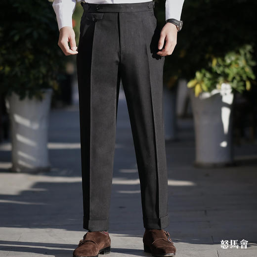 Hardy Minnis Super Gabardine 370克高克重嘎巴甸澳洲美丽诺羊毛炭黑色意式工艺裤装 商品图0