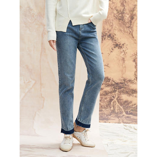 Famecoco范可儿直筒牛仔裤女秋冬设计感裤子F208GA013 商品图2