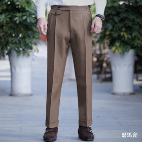 Hardy Minnis Super Gabardine 370克高克重嘎巴甸澳洲美丽诺羊毛深卡其色意式工艺裤装