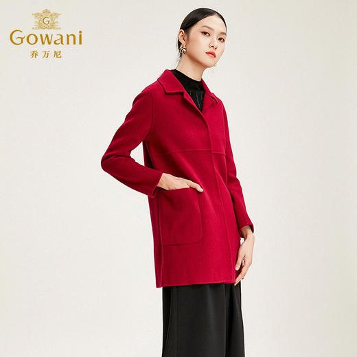 【绵羊毛】乔万尼冬季羊毛毛呢外套红色气质翻领短款毛呢大衣EB4A047 商品图2