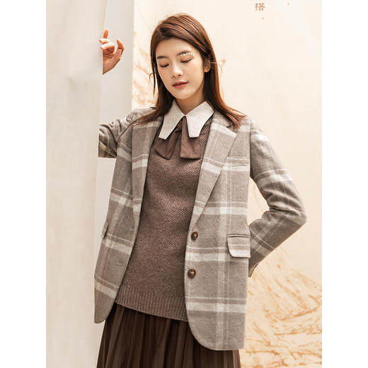Famecoco范可儿毛呢西装外套格子西服上衣F208AB004 商品图1