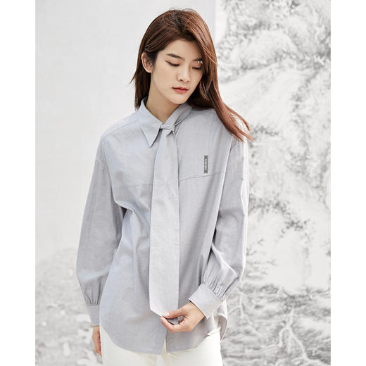 Famecoco范可儿秋冬衬衫女设计感小众百搭白色衬衣上衣F208BA006 商品图1