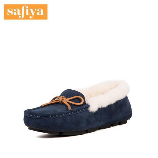 Safiya索菲娅冬季时尚蝴蝶结毛里豆豆鞋平底舒适单鞋女SF83111086 商品图3
