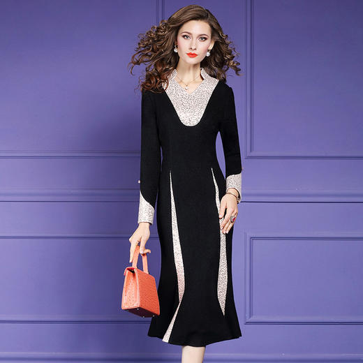 FMY-28237毛呢连衣裙女秋冬款名媛显瘦修身中长款呢子鱼尾裙 商品图1