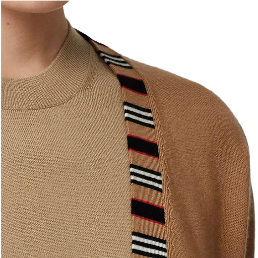 【二】BURBERRY 巴宝莉 女士条纹图案美利奴羊毛针织衫 卡其色 8010606 A1420 商品图3