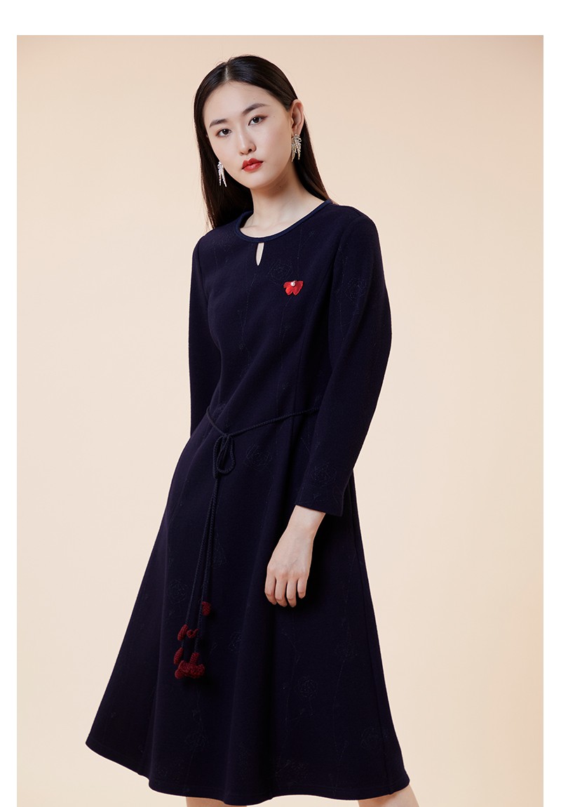 菲姿feizi玫瑰提花连衣裙0w420