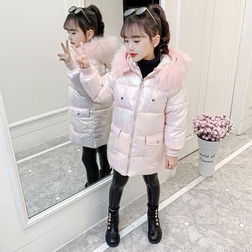 HC-D30-8儿童棉衣女2020冬季新款女童粉色亮面冬装网红棉服外套中长款棉袄 商品图1