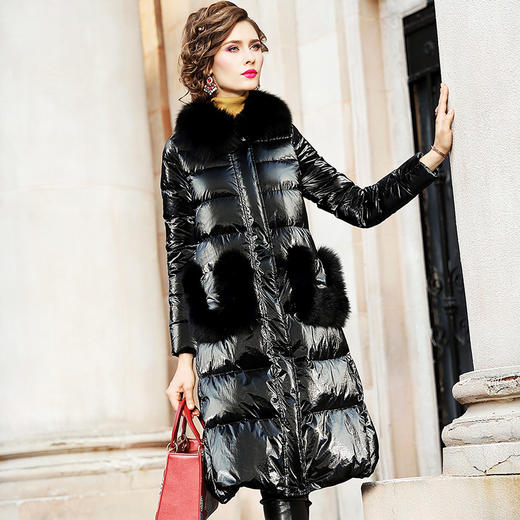 FMY-28088女中长款秋冬季加厚保暖狐狸毛领白鸭绒外套羽绒服 商品图1