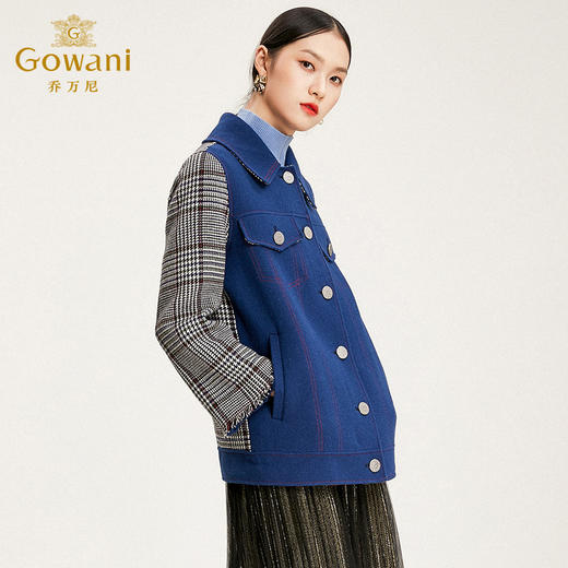 【100%绵羊毛】乔万尼外套女100羊毛直筒休闲双面呢拼接外套EN4B788 商品图3