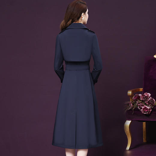 WXY-W-AHH-817X秋装修身显瘦双排扣收腰中长款大码百搭女风衣外套 商品图2