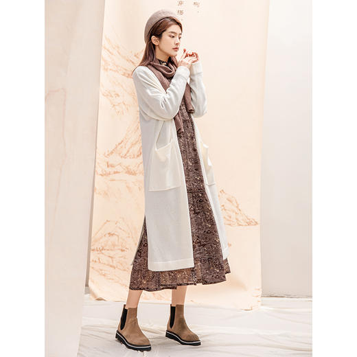 Famecoco范可儿秋冬毛衣外套女开衫宽松长款针织衫F208DA008 商品图3