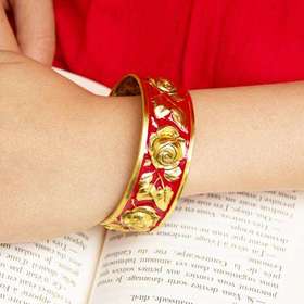 北京仓｜Anna Rivka-BAGATELLE II-复古宫廷风 红色 玫瑰金叶 珐琅彩 手镯［法国设计师］