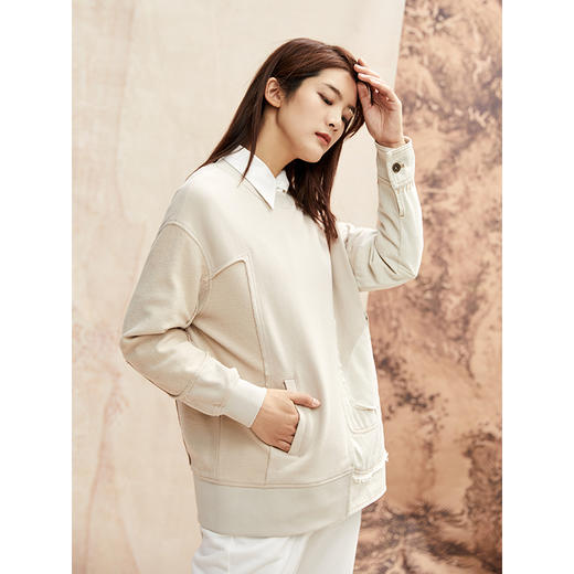 Famecoco范可儿设计感卫衣女士秋冬季拼接宽松韩版上衣F208BE002 商品图3