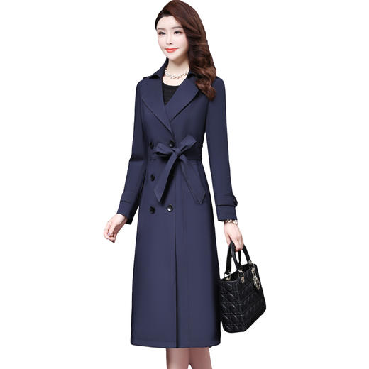 WXY-W-AHH-817X秋装修身显瘦双排扣收腰中长款大码百搭女风衣外套 商品图3