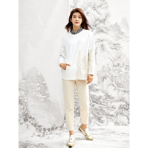 Famecoco范可儿设计感卫衣女士秋冬季拼接宽松韩版上衣F208BE002 商品图1