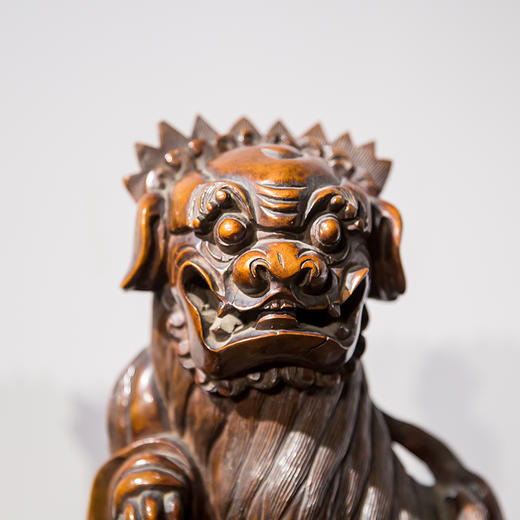 清代 黄杨木雕狮子摆件(一对)