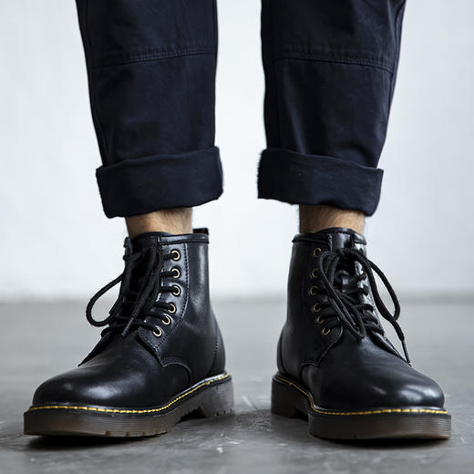 黑色马丁靴男鞋冬季百搭高帮皮靴子加绒雪地靴中帮英伦风工装鞋 商品图8