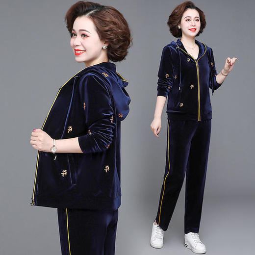 AML-BYG-19C186秋新款加绒加厚运动金丝绒两件套 商品图0