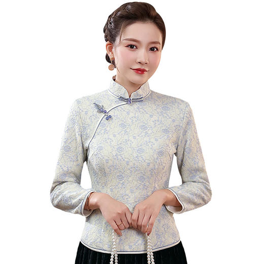 XGT-T2443冬季新款改良复合毛呢古典绣花修身唐装旗袍上衣 商品图4