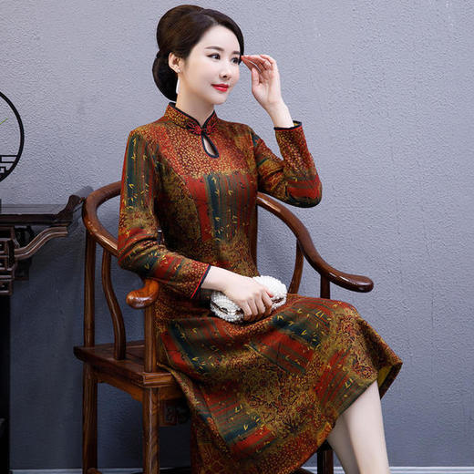 YCE-A273-2090气质大码加绒加厚改良旗袍连衣裙 商品图2