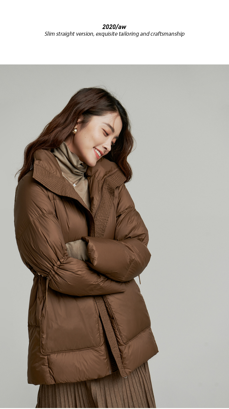 317615009k零压羽绒初棉收腰羽绒服女中长款黑色冬季羽绒