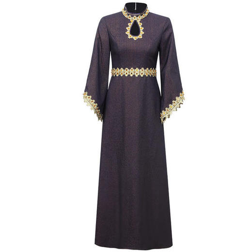 DLQ-A2758新款高端名媛气质修身立领钉珠花边长款礼服裙 商品图3