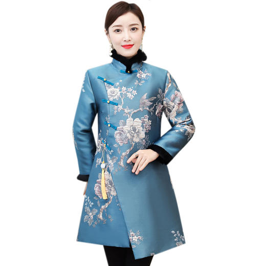 HT-N-B29-2335-3335新款中国风优雅气质改良立领长袖提花夹棉加厚旗袍棉衣外套TZF 商品图3